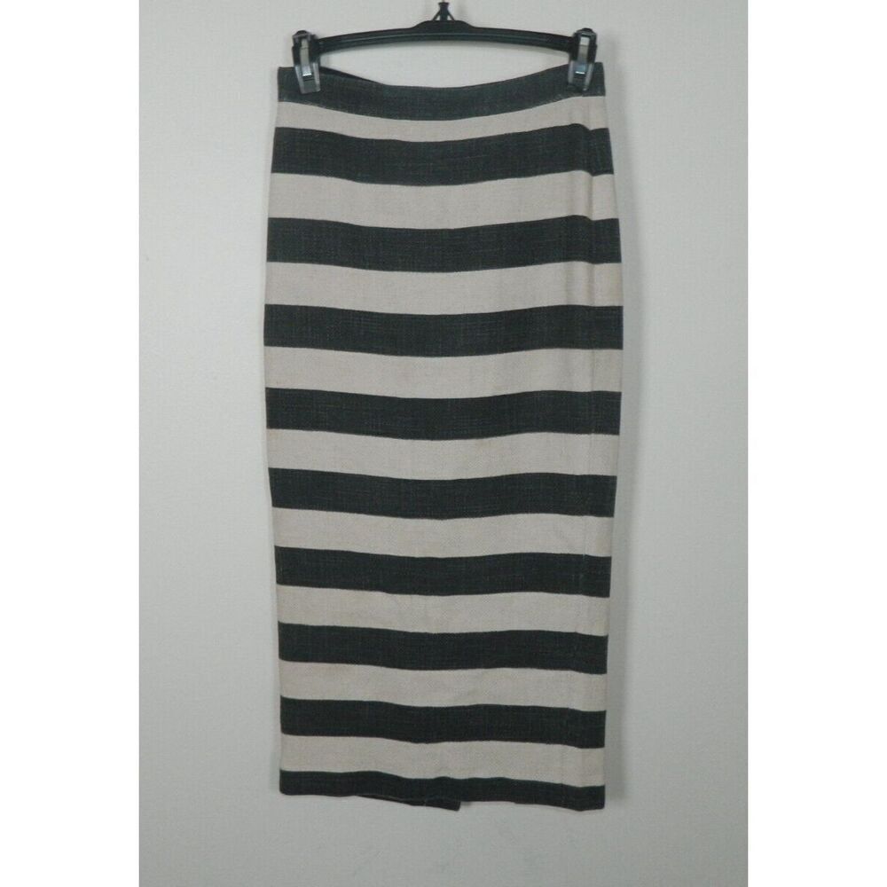 A.L.C. Skirt Size 2 Black White Striped Pencil Burlap Texture